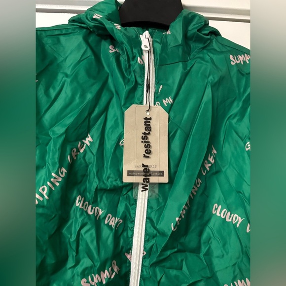 NWT Zara Girls‎ Petite Women's Green Pink Text Hooded Windbreaker Jacket 11-12 - Picture 3 of 9